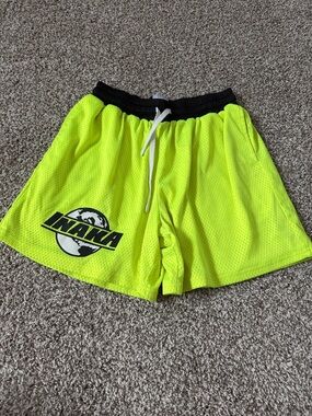 🌿 Inaka Power Neon Yellow Athletic Mesh Shorts with Black Waistband